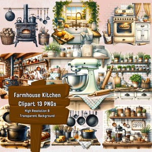 Rustic Kitchen Clipart: Farmhouse Pantry Watercolor PNGs (Digital Download)