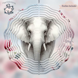 Elephant Wind Spinner PNG, Elephants Sublimation Design, Windspinner Digital Download, Square And Round File, Makes Great DIY Gift, Yard Art