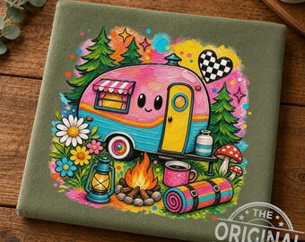 Happy Camper RV Sublimation Design, Whimsical Camping PNG (Digital Download)