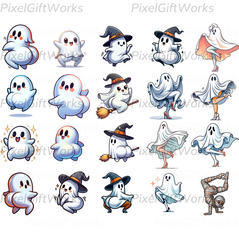 There's Some Horrors In This House PNG Clip Art Bundle Set Funny Halloween PNG Retro Cute Funny Ghost Mummy Witch Spooky Vibes Pumpkin Spice