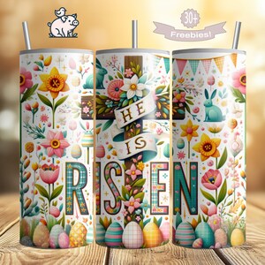 He Is Risen Easter Tumbler Wrap, Christian Sublimation PNG Design, Rustic Rugged Cross Digital Download, Jesus The Savior Lives 20oz File