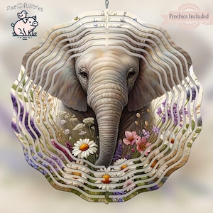 Elephant Wind Spinner PNG, Elephants Sublimation Design, Windspinner Digital Download, Square And Round File, Makes Great DIY Gift, Yard Art