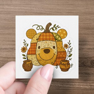 Autumn Pumpkin Bear Sticker, Cute Fall Themed Bear Decal, Woodland Animal Planner Stickers, Seasonal Laptop Decoration