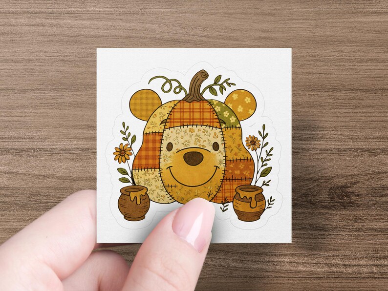 Autumn Pumpkin Bear Sticker, Cute Fall Themed Bear Decal, Woodland Animal Planner Stickers, Seasonal Laptop Decoration