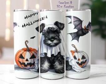 Halloween Schnauzer Ghost Tumbler Wrap: Dog Mom Gift (Digital PNG File)