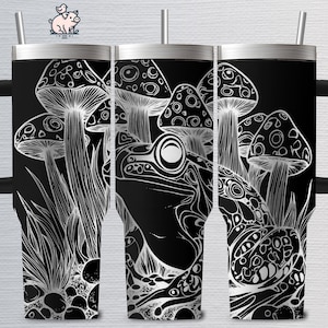 Frog and Mushrooms Engraving: Woodland Animal Art (Digital Download)