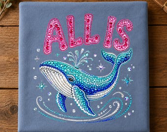 Faux Rhinestone Allis Whale Digital PNG, Bling Sparkle Ocean Sea Animal Sublimation Digital Download