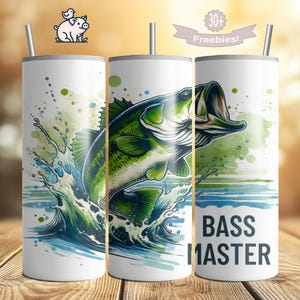 Fishing Tumbler Wrap PNG, 20oz Skinny Tumbler, Bass Fisherman, Father&#39;s Day Sublimation Digital Download Design, Fish 20 Oz File Bass Master