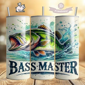 Fishing Tumbler Wrap PNG, 20oz Skinny Tumbler, Bass Fisherman, Father&#39;s Day Sublimation Digital Download Design, Fish 20 Oz File Bass Master