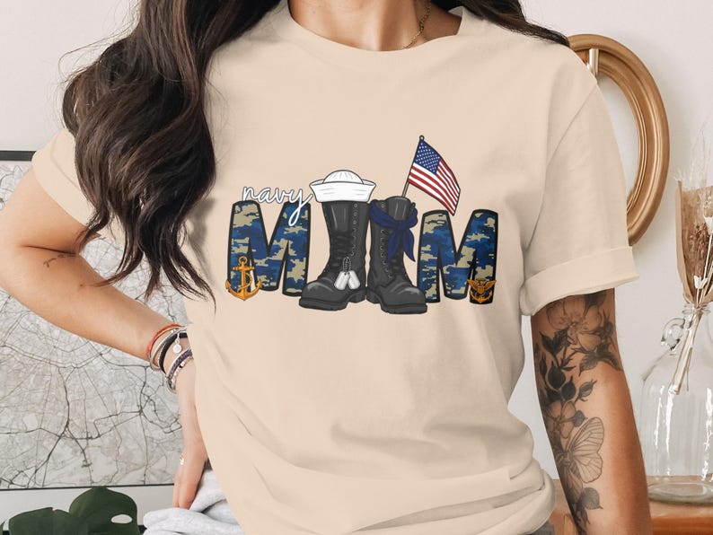 Navy Mom Sublimation Design, Camo Letters, Patriotic Boots (Digital Download) image 5