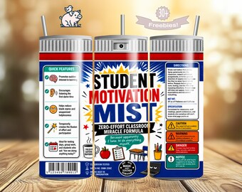 Student Motivation Mist Teacher Humorous 20oz Skinny Seamless Tumbler Wrap PNG Digital Design File
