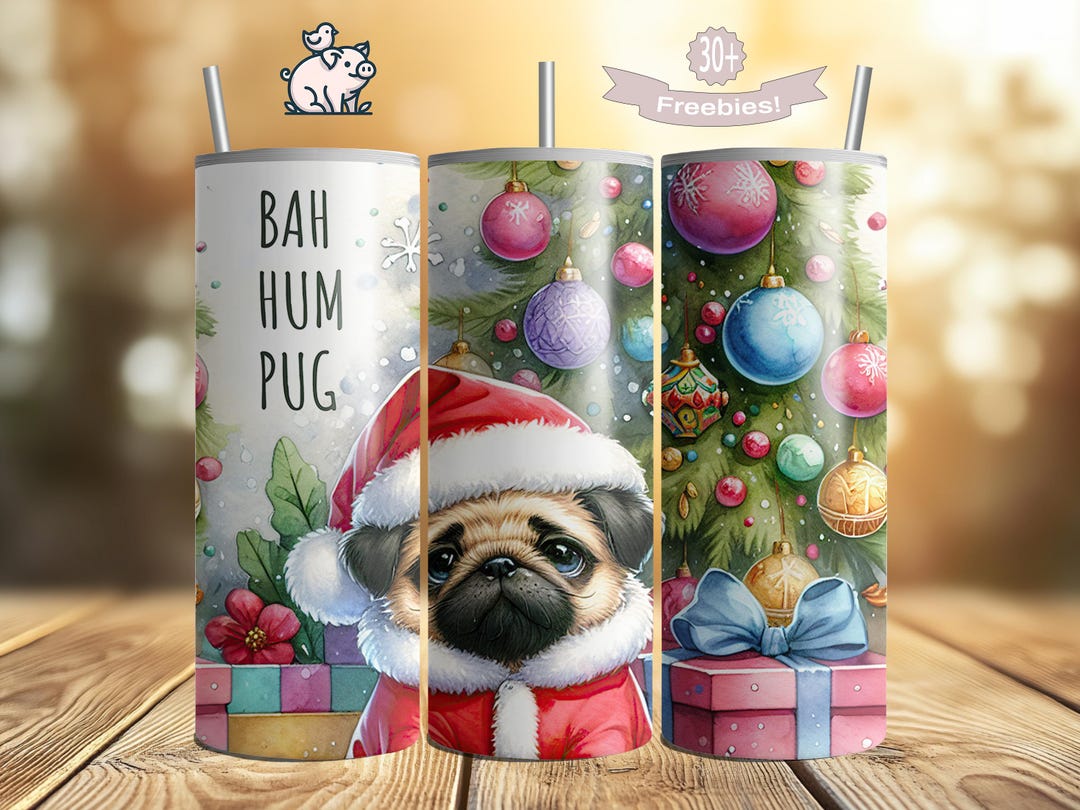Funny Christmas Pug Tumbler Wrap: Bah Hum Pug Design (PNG) - Etsy