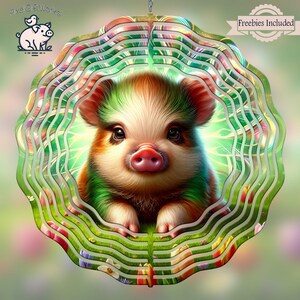 Cute Piggy Sublimation Design, Wind Spinner PNG, Digital Download, DIY Gift, Garden Decor, Outdoor Decoration, Kune Kune Pig Lover