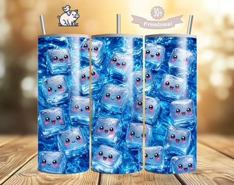 Kawaii Ice Cubes Tumbler Wrap PNG, Sublimation Design (Digital Download)