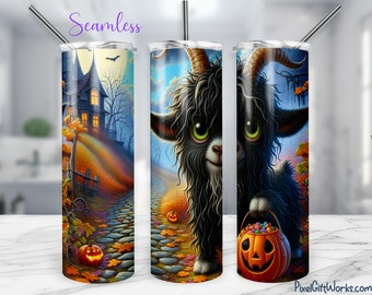 Spooky Goat Halloween Tumbler Wrap: Haunted House Design (PNG)