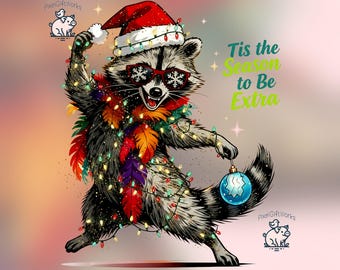 Christmas Raccoon PNG, Funny Holiday Animal Art (Digital Download)
