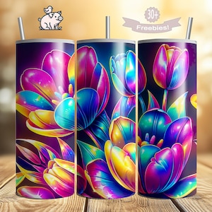 Holographic Spring Tulips Tumbler Wrap: 20oz Skinny Tumbler Design (Digital Download)