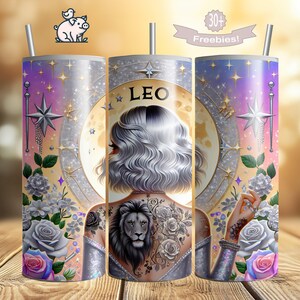 Leo Zodiac Tumbler Wrap: Celestial Sublimation Design (PNG Digital Download)