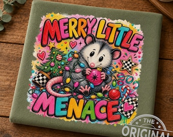 Merry Little Menace Opossum Christmas PNG Design (Digital Download)