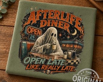 Afterlife Diner Ghost Coffee PNG Design | Spooky Retro Halloween File (Digital Download)