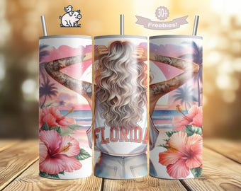 Florida Tumbler Wrap: Sunshine State Girl, 20oz Skinny Design (Digital Download)