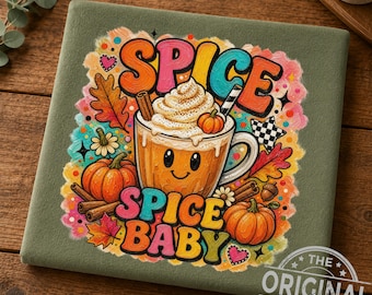 Spice Baby Retro Autumn Graphic PNG, Pumpkin Spice Latte Sublimation (Digital Download)