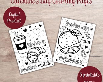 Dibujos para colorear del Día de San Valentín, temática de comida (patrón en PDF)