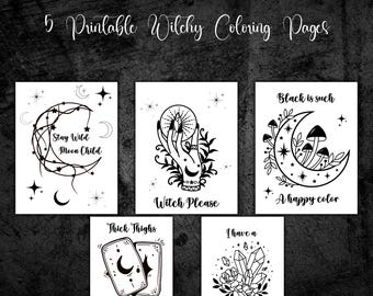 Witchy Coloring Book Pages, Fantasy Printable Pages (PDF)