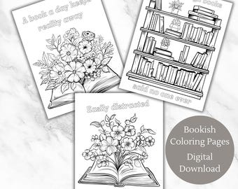 Book Lover Coloring Pages, Bookish Designs (Digital Download)