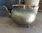Boho Vintage Brass Tea pot petite brass and wood teapot