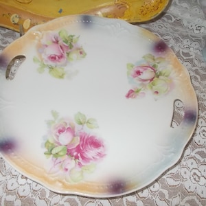 Shabby  pink roses cake plate Pink roses Lusterware Three Crowns cabinet plate