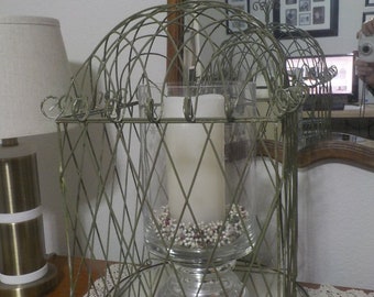 Vintage shabby wire cloche cage dome 19" tall