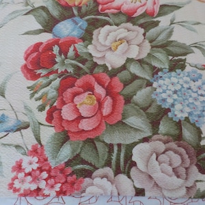 Vintage Barkcloth fabric three full bouquets  Pink roses curtain scrap