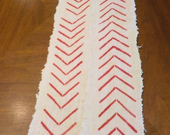 Mud cloth chevron table runner off white red chevrons 62" by 10"