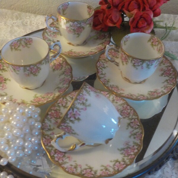 Limoges Elite demi tasse set of four pink florals