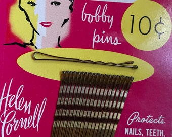 Vintage 1940s Deadstock NOS Rubber Tipped Blonde Hair Bobby Pins on Original Card