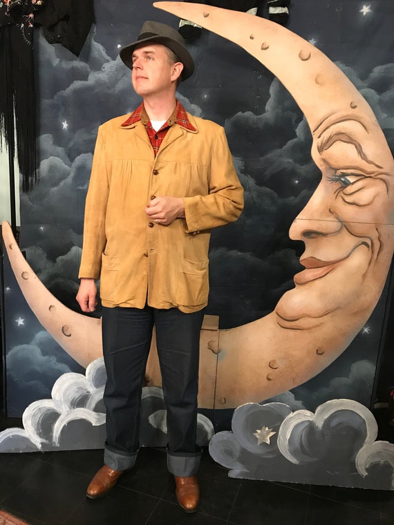 Vintage 1940s Men's Tan Suede Sport Togs Jacket -