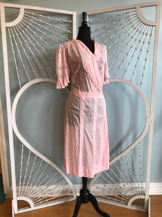 Vintage 1920s Pastel Pink Embroidered Sheer Day Dr
