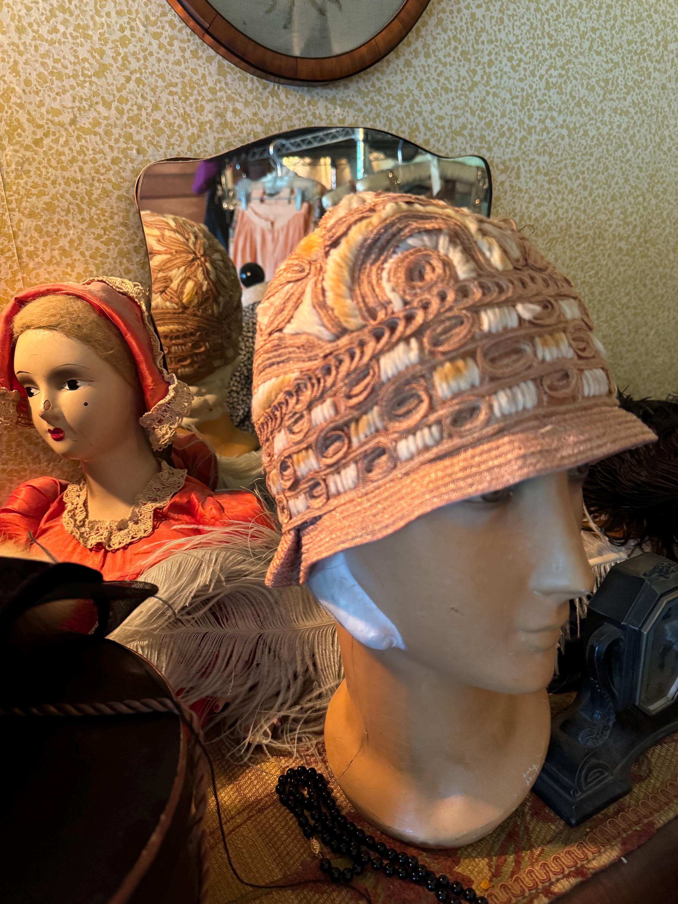 A True Antique Vintage 1920s Flapper Orange Crocheted Cloche Sport Hat 1920s Flapper Hats for Women for sale | eBay main image 3