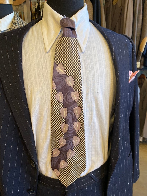 Vintage Men's 1940s Haband Checkered Purple Tie wi