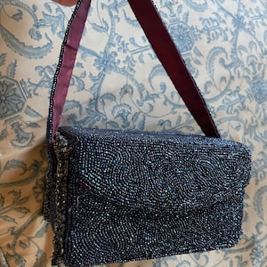 Vintage 1940s Dark Blue Carnival Beaded Box Purse by K & G Charlet Bag