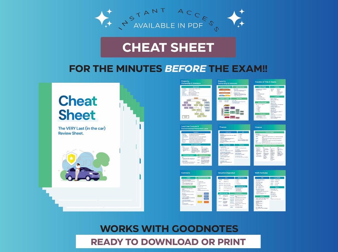 In the Car - Real Estate Exam Cheat Sheet - Etsy