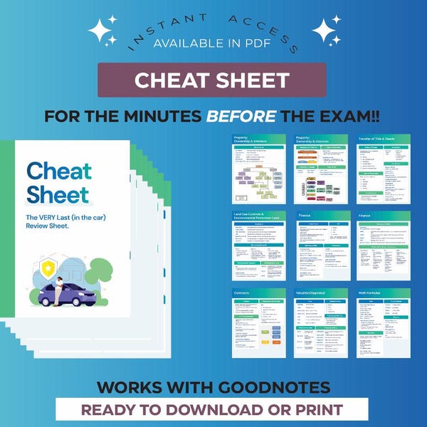 In the Car - Real Estate Exam Cheat Sheet