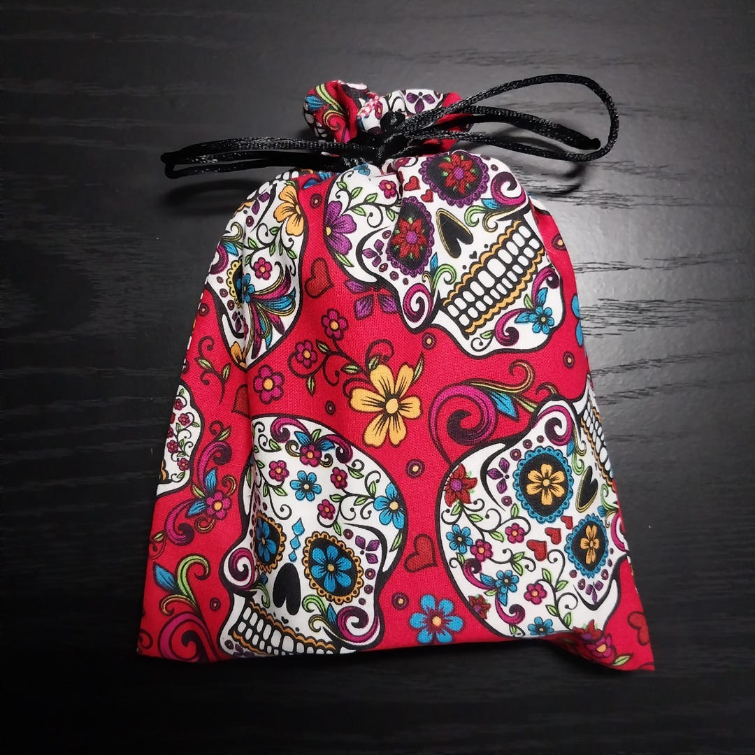 Red Sugar Skulls Drawstring Bag With Satin Cord, Small Gift Bag, Tarot ...
