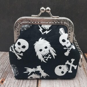 Rock Band Skulls Snap Clasp Coin Change Purse with Keychain Keyring