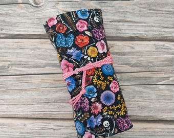 Floral Skeleton Tarot Oracle Deck Wrap Pouch with Pocket