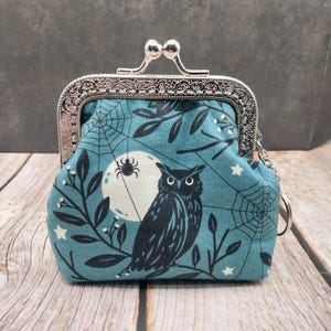 Owl & Moon Kiss Snap Clasp Change Coin Purse with Keychain Keyring