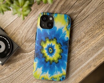 Blue And Yellow Tie Dye Tough Phone Cases for Samsung and iPhone, Fun Phone Case, Stylish Phone Case, Cool Phone Cases, Tie Dye Phone Case