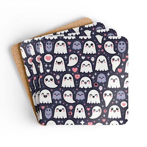 Niedliches Geisterdruck-Korkholz-Untersetzer-Set, Halloween-Untersetzer, Geist-Untersetzer, Halloween-Untersetzer, Geist-Untersetzer, Halloween-Wohnkultur