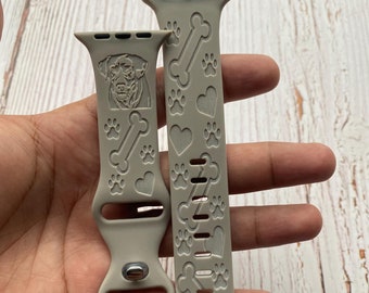 Dog Breed Personalized Custom Watch Band Compatible with Apple Watch Pet Paw Gift Band Silicone Watch 38 40 41 42 44 45 Strap Engraved Strap